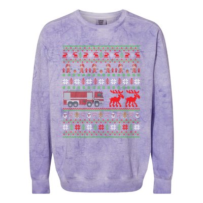 Firefighter Ugly Xmas Fire Fire Truck Christmas Gift Colorblast Crewneck Sweatshirt