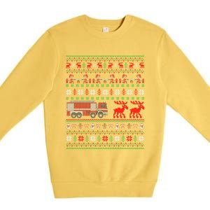 Firefighter Ugly Xmas Fire Fire Truck Christmas Gift Premium Crewneck Sweatshirt