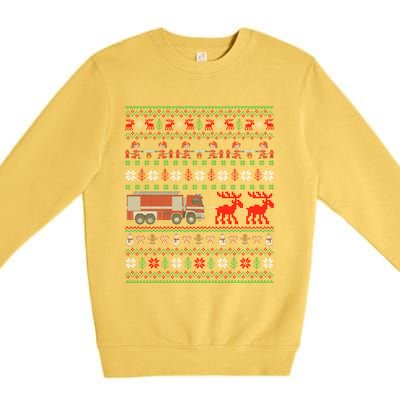 Firefighter Ugly Xmas Fire Fire Truck Christmas Gift Premium Crewneck Sweatshirt