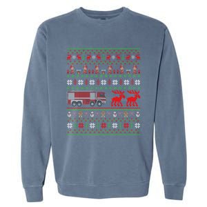 Firefighter Ugly Xmas Fire Fire Truck Christmas Gift Garment-Dyed Sweatshirt