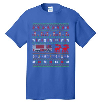 Firefighter Ugly Xmas Fire Fire Truck Christmas Gift Tall T-Shirt