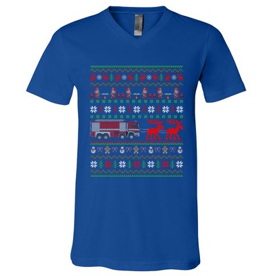 Firefighter Ugly Xmas Fire Fire Truck Christmas Gift V-Neck T-Shirt