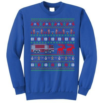 Firefighter Ugly Xmas Fire Fire Truck Christmas Gift Tall Sweatshirt