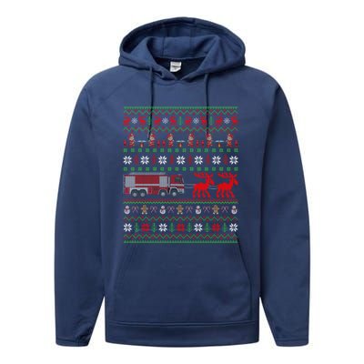 Firefighter Ugly Xmas Fire Fire Truck Christmas Gift Performance Fleece Hoodie