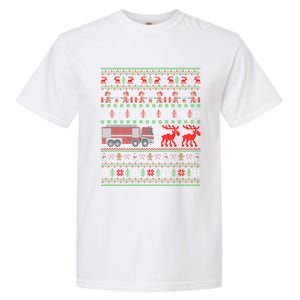 Firefighter Ugly Xmas Fire Fire Truck Christmas Gift Garment-Dyed Heavyweight T-Shirt