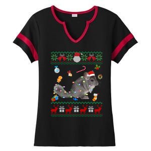 Funny Ugly Xmas Sweater Animals Lights Christmas Chinchilla Gift Ladies Halftime Notch Neck Tee