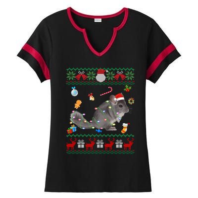 Funny Ugly Xmas Sweater Animals Lights Christmas Chinchilla Gift Ladies Halftime Notch Neck Tee