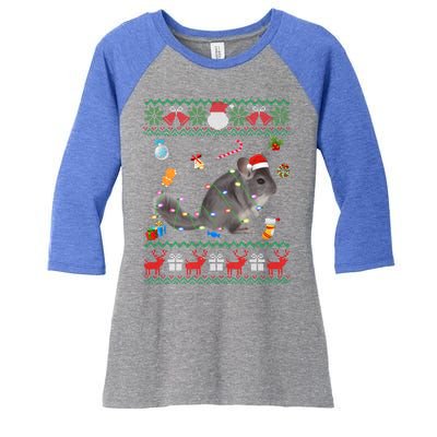 Funny Ugly Xmas Sweater Animals Lights Christmas Chinchilla Gift Women's Tri-Blend 3/4-Sleeve Raglan Shirt