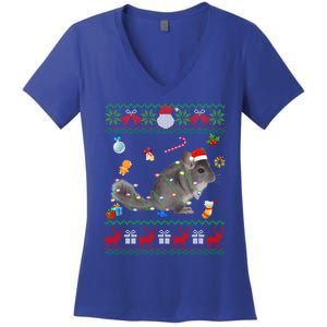 Funny Ugly Xmas Sweater Animals Lights Christmas Chinchilla Gift Women's V-Neck T-Shirt