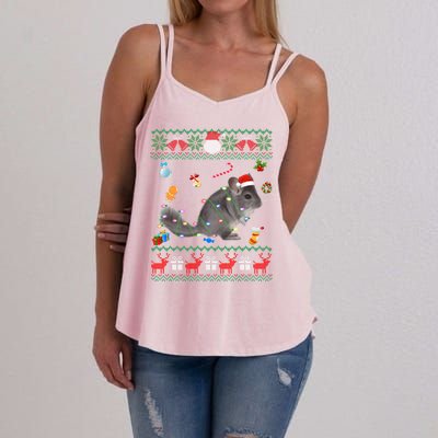 Funny Ugly Xmas Sweater Animals Lights Christmas Chinchilla Gift Women's Strappy Tank