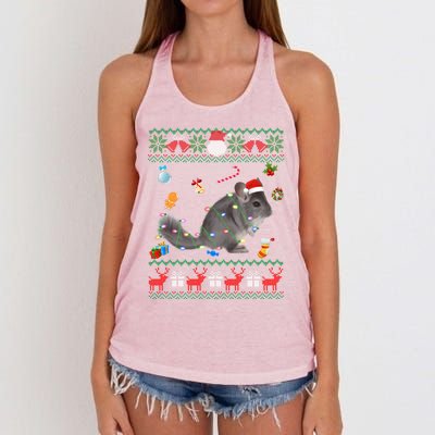 Funny Ugly Xmas Sweater Animals Lights Christmas Chinchilla Gift Women's Knotted Racerback Tank