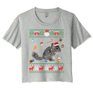 Funny Ugly Xmas Sweater Animals Lights Christmas Chinchilla Gift Women's Crop Top Tee