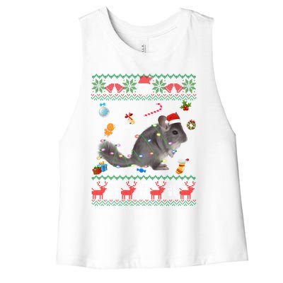 Funny Ugly Xmas Sweater Animals Lights Christmas Chinchilla Gift Women's Racerback Cropped Tank