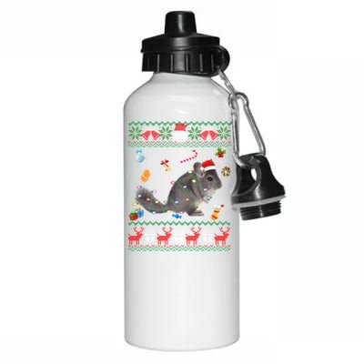 Funny Ugly Xmas Sweater Animals Lights Christmas Chinchilla Gift Aluminum Water Bottle