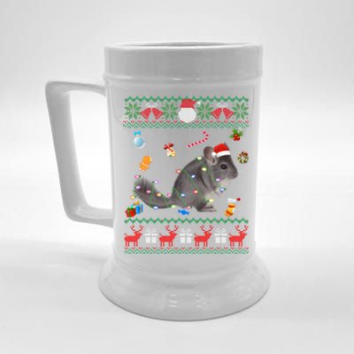 Funny Ugly Xmas Sweater Animals Lights Christmas Chinchilla Gift Beer Stein