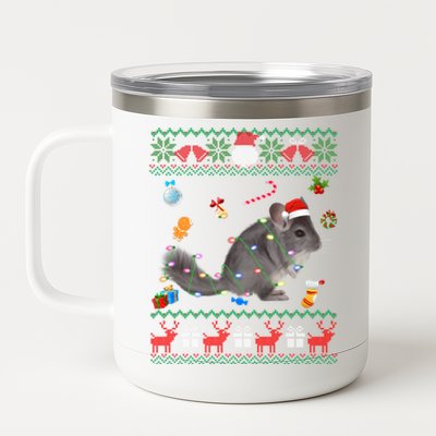 Funny Ugly Xmas Sweater Animals Lights Christmas Chinchilla Gift 12 oz Stainless Steel Tumbler Cup