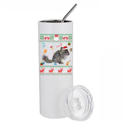 Funny Ugly Xmas Sweater Animals Lights Christmas Chinchilla Gift Stainless Steel Tumbler