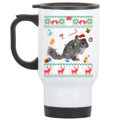 Funny Ugly Xmas Sweater Animals Lights Christmas Chinchilla Gift Stainless Steel Travel Mug