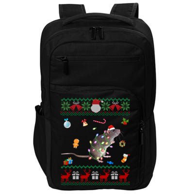 Funny Ugly Xmas Sweater Animals Lights Christmas Rat Gift Impact Tech Backpack