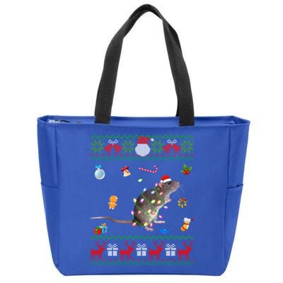 Funny Ugly Xmas Sweater Animals Lights Christmas Rat Gift Zip Tote Bag