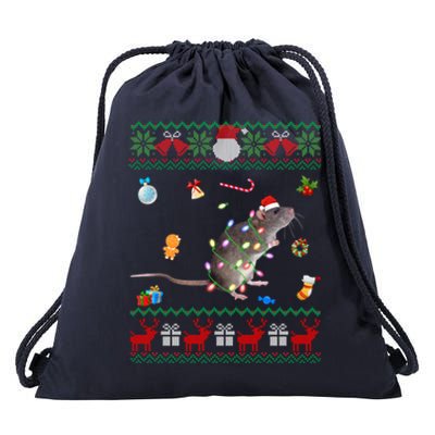 Funny Ugly Xmas Sweater Animals Lights Christmas Rat Gift Drawstring Bag