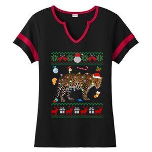 Funny Ugly Xmas Sweater Animals Lights Christmas Leopard Gift Ladies Halftime Notch Neck Tee