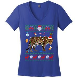 Funny Ugly Xmas Sweater Animals Lights Christmas Leopard Gift Women's V-Neck T-Shirt