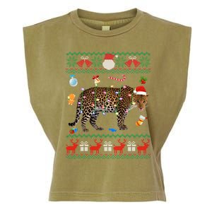 Funny Ugly Xmas Sweater Animals Lights Christmas Leopard Gift Garment-Dyed Women's Muscle Tee