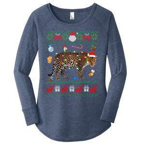 Funny Ugly Xmas Sweater Animals Lights Christmas Leopard Gift Women's Perfect Tri Tunic Long Sleeve Shirt