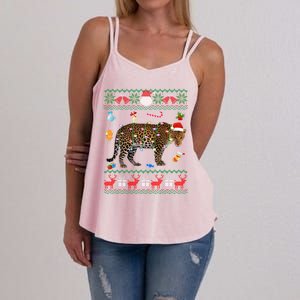 Funny Ugly Xmas Sweater Animals Lights Christmas Leopard Gift Women's Strappy Tank