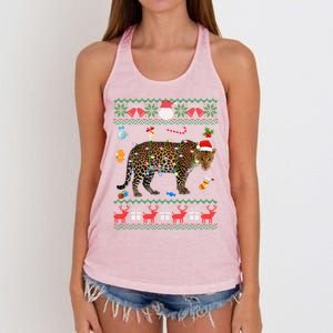 Funny Ugly Xmas Sweater Animals Lights Christmas Leopard Gift Women's Knotted Racerback Tank