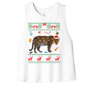 Funny Ugly Xmas Sweater Animals Lights Christmas Leopard Gift Women's Racerback Cropped Tank