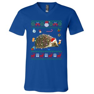 Funny Ugly Xmas Animals Lights Christmas Hedgehog Great Gift V-Neck T-Shirt