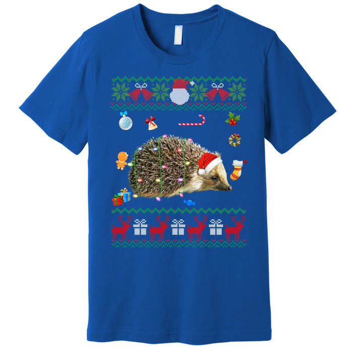 Funny Ugly Xmas Animals Lights Christmas Hedgehog Great Gift Premium T-Shirt