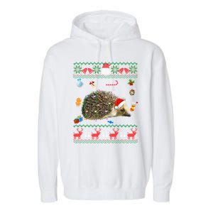 Funny Ugly Xmas Animals Lights Christmas Hedgehog Great Gift Garment-Dyed Fleece Hoodie