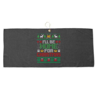 Funny Ugly Xmas Ill Be Home For Christmas Hockey Gift Large Microfiber Waffle Golf Towel