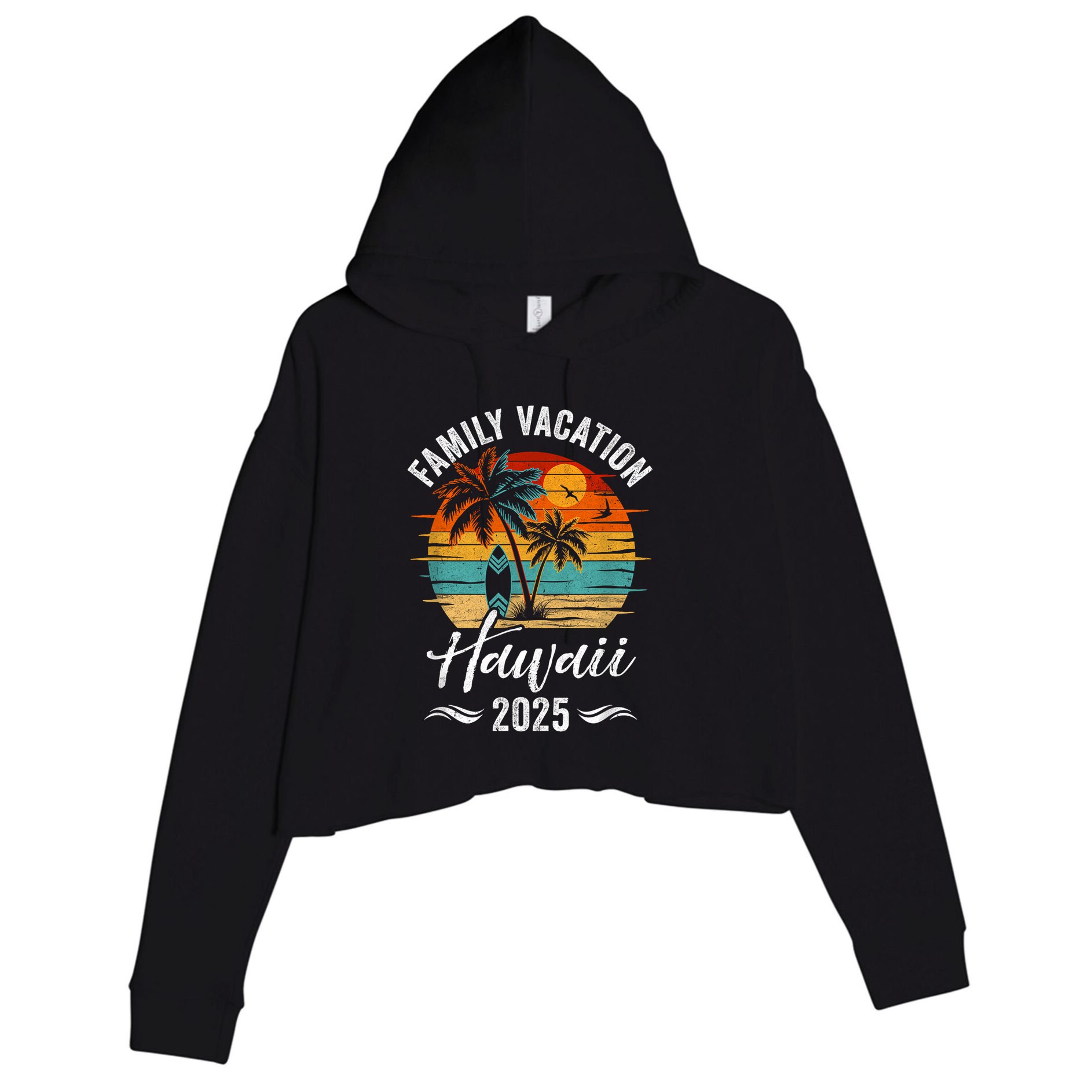 Family Vacation 2025 Vintage Hawaii Summer Matching Trip Crop Fleece Hoodie
