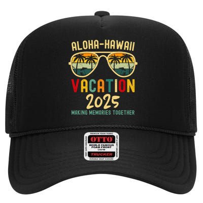 Family Vacation 2025 Aloha Hawaii Hawaiian Summer Matching High Crown Mesh Back Trucker Hat