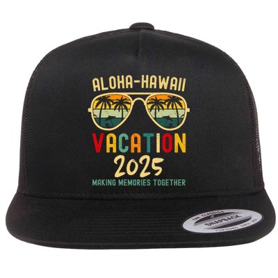 Family Vacation 2025 Aloha Hawaii Hawaiian Summer Matching Flat Bill Trucker Hat