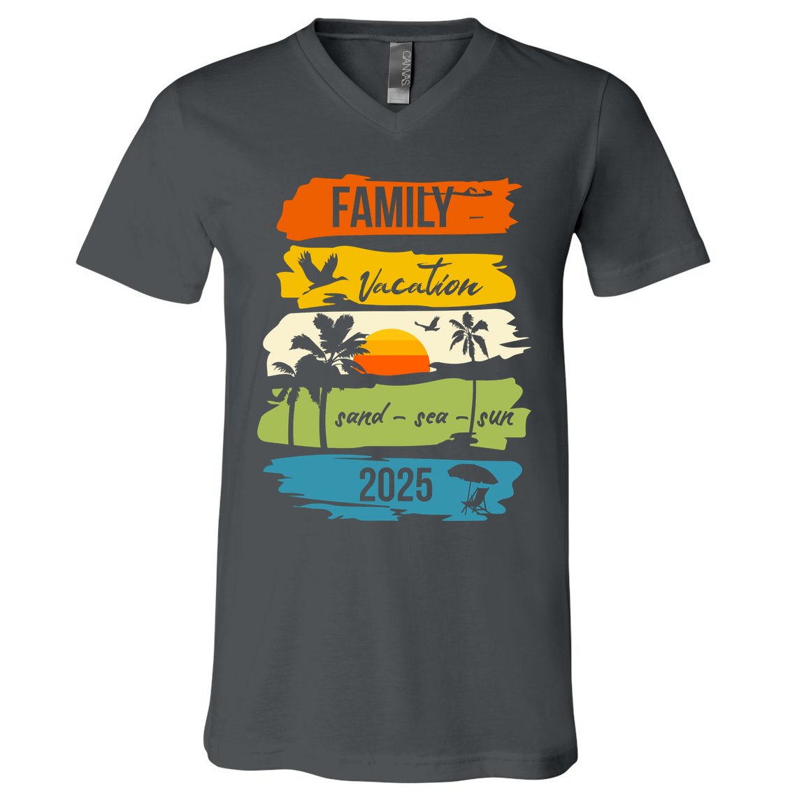 Family Vacation 2025 Sand Sea Sun V-Neck T-Shirt