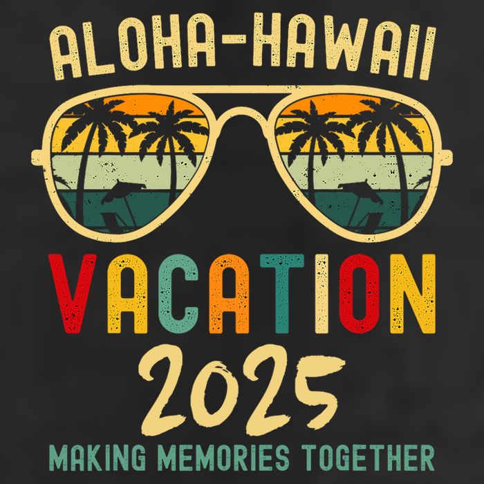 Family Vacation 2025 Aloha Hawaii Hawaiian Summer Matching 7 Panel Mesh Trucker Snapback Hat
