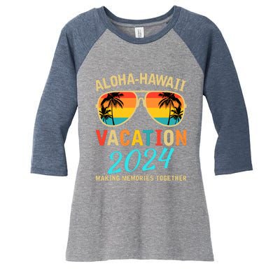 Family Vacation 2024 Aloha Hawaii Hawaiian Matching Group Women's Tri-Blend 3/4-Sleeve Raglan Shirt