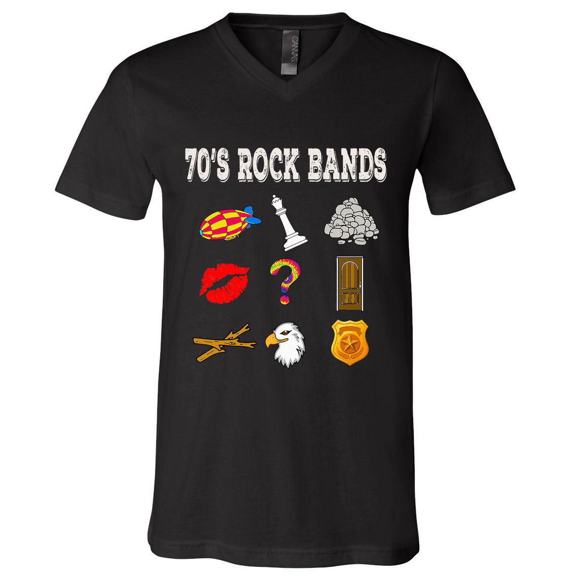 Funny Vintage 70S Rock Band V-Neck T-Shirt