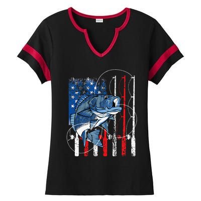 Fishing Vintage American Flag Bass Fisherman Gifts Ladies Halftime Notch Neck Tee