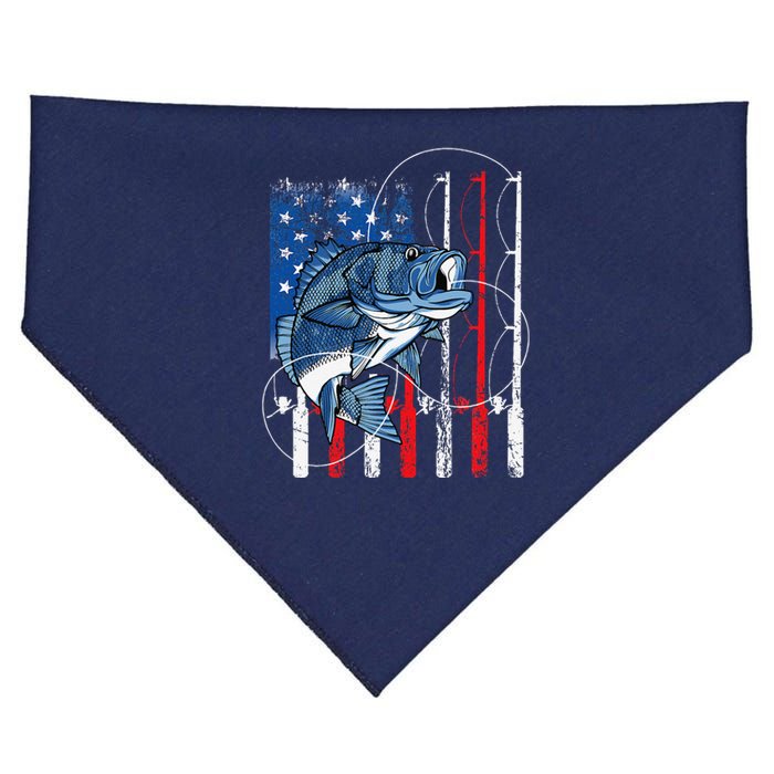 Fishing Vintage American Flag Bass Fisherman Gifts USA-Made Doggie Bandana