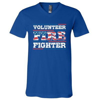 Firefighter Volunteer American Flag Fire Departt Fire Funny Gift V-Neck T-Shirt