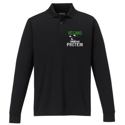 Funny Vegans Also Need Protein Vegan Vegetarian Sperm Gift Performance Long Sleeve Polo