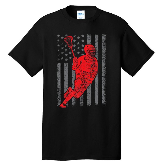 Funny Vintage American Flag Lacrosse USA Sport Tall T-Shirt