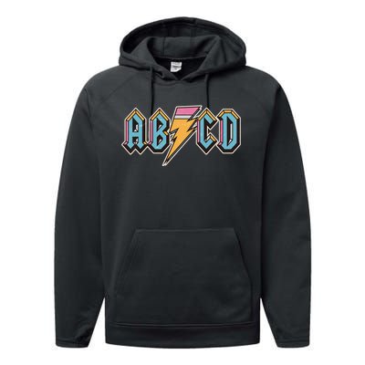 Funny Vintage ABCD Rock Logo Performance Fleece Hoodie