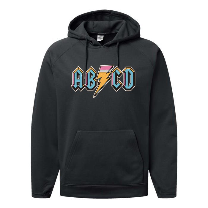 Funny Vintage ABCD Rock Logo Performance Fleece Hoodie